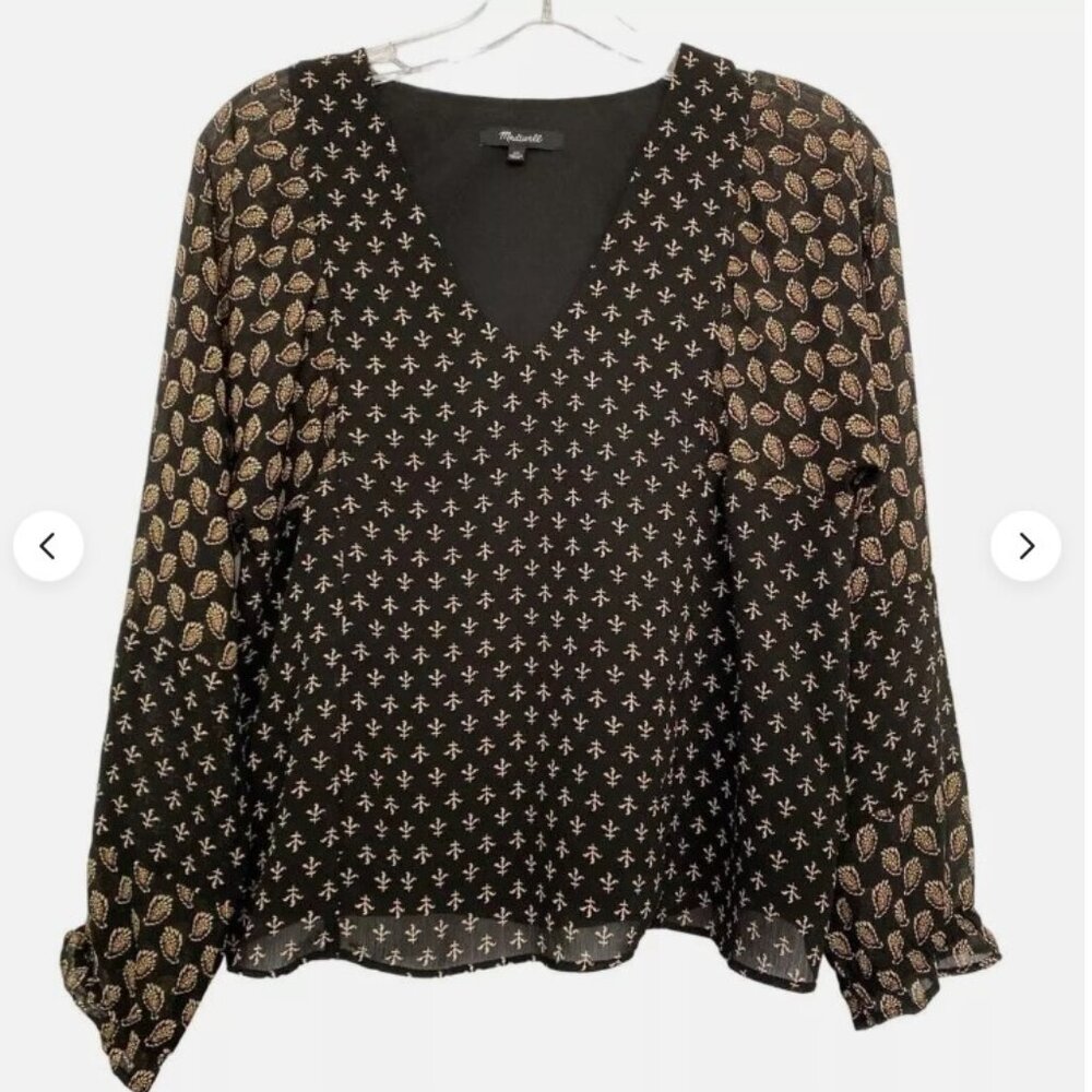 Madewell Sheer-Sleeve Top in Brushstroke Paisley Mix Blouse SZ XS - Picture 4 of 6